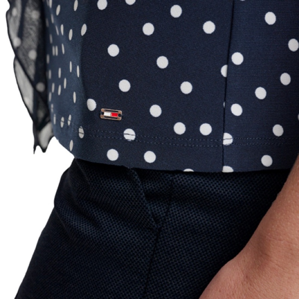 NEW Tommy Hilfiger Cascading Ruffle V-neck Blouse Polka Dot Navy Blue Size M - Picture 8 of 13